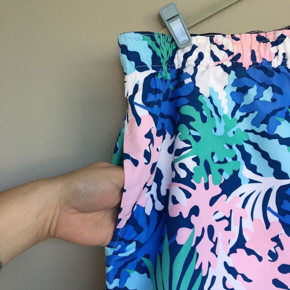 Lands' End Men Swim Trunks Shorts XXL Leaf Print Pockets Tropical Beach Resort - Picture 4 of 11